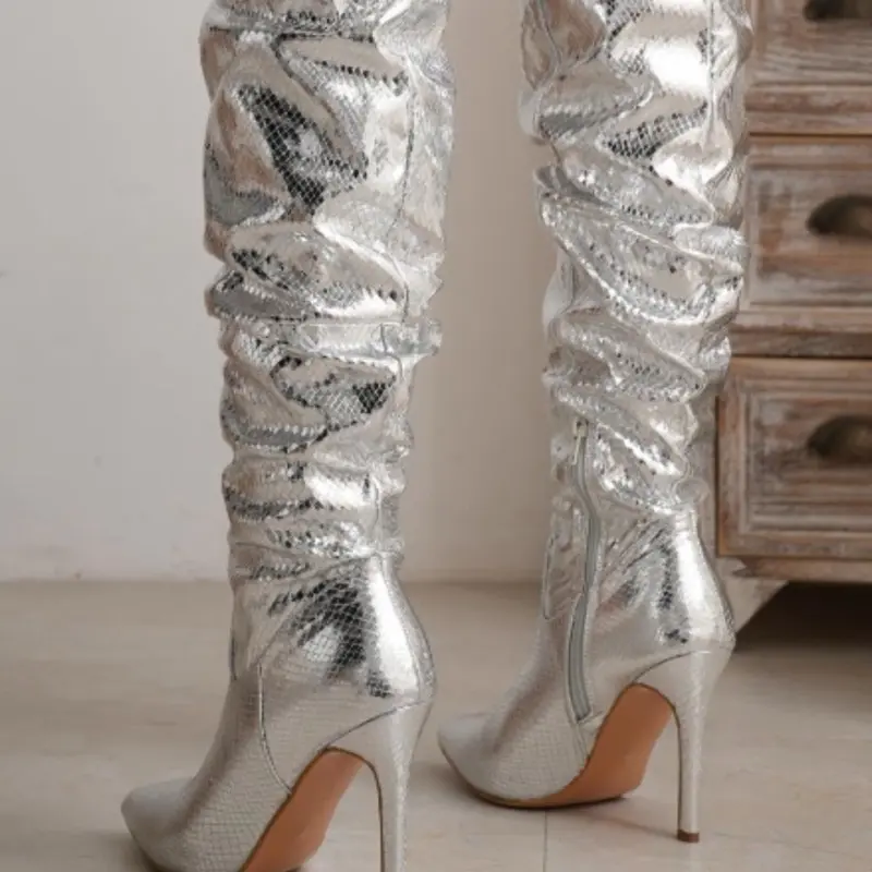 Jenny Beck Metallic Silver Heel Boot for Women - Metallic Silver Color, Comfortable Fit, Stylish Design - Girl