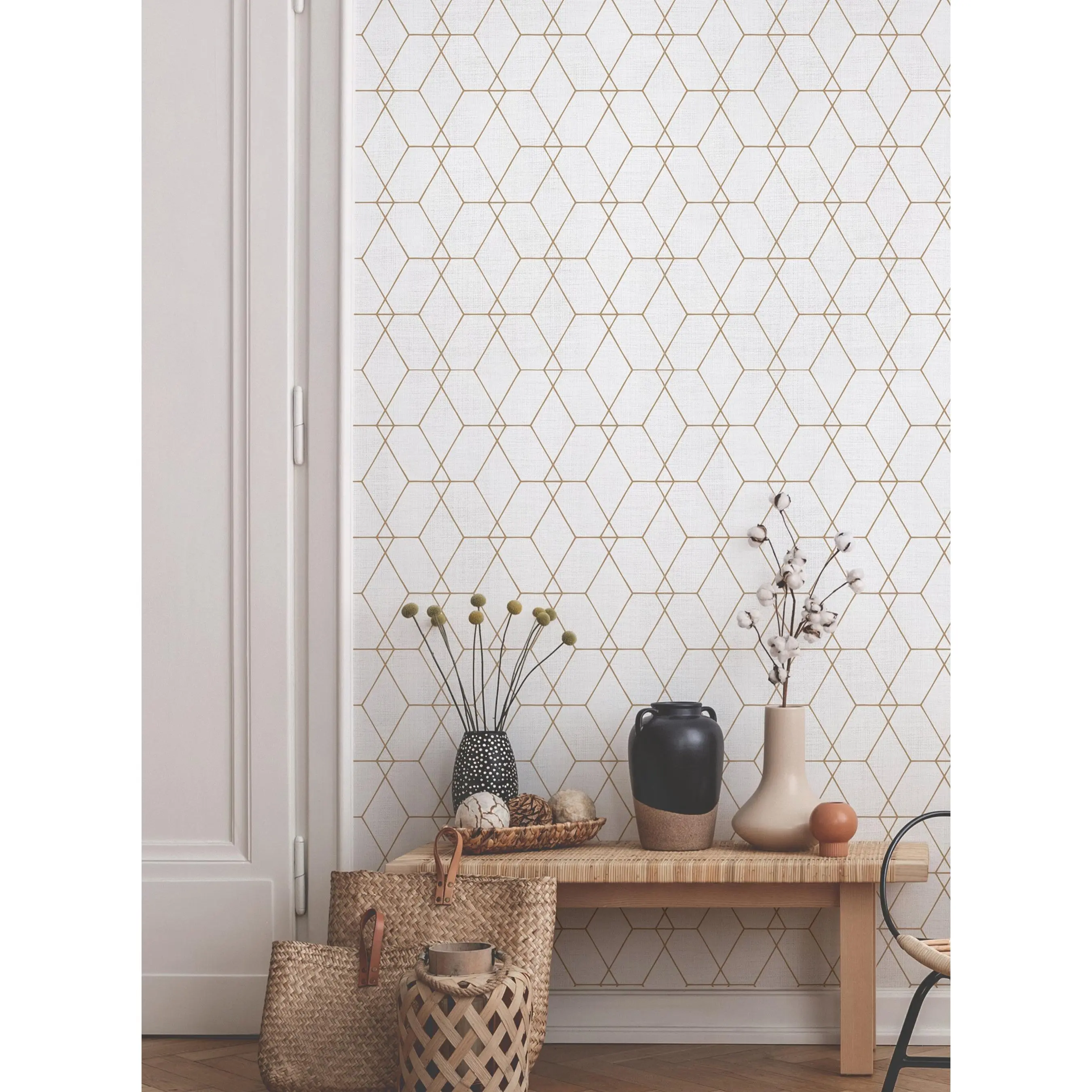 Hexagon Geometric Art Deco Lines Wallpaper - Peel and Stick