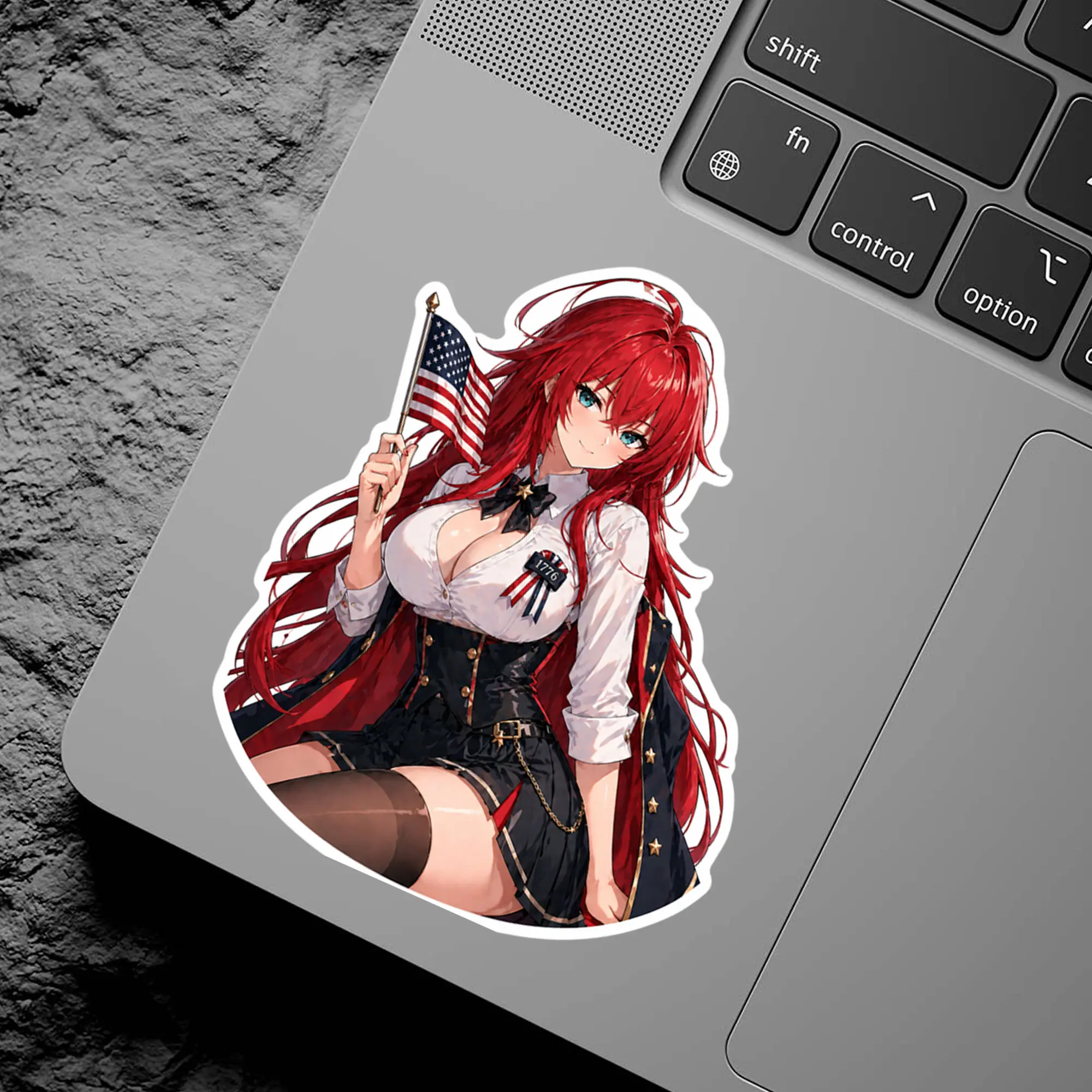 Rias Gremory Patriotic USA Vinyl Sticker, High School DxD Anime Girl Decal, Laptop Car Waterbottle Sticker Decor
