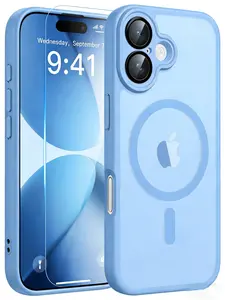 Matte Magnetic Wireless Charging Soft Tpu Case for iPhone 17/16/15/14/13 Pro Max with Full-Lens Protection Compatible with MagSafe Stylish Protective Case Includes one complimentary HD tempered glass screen protector