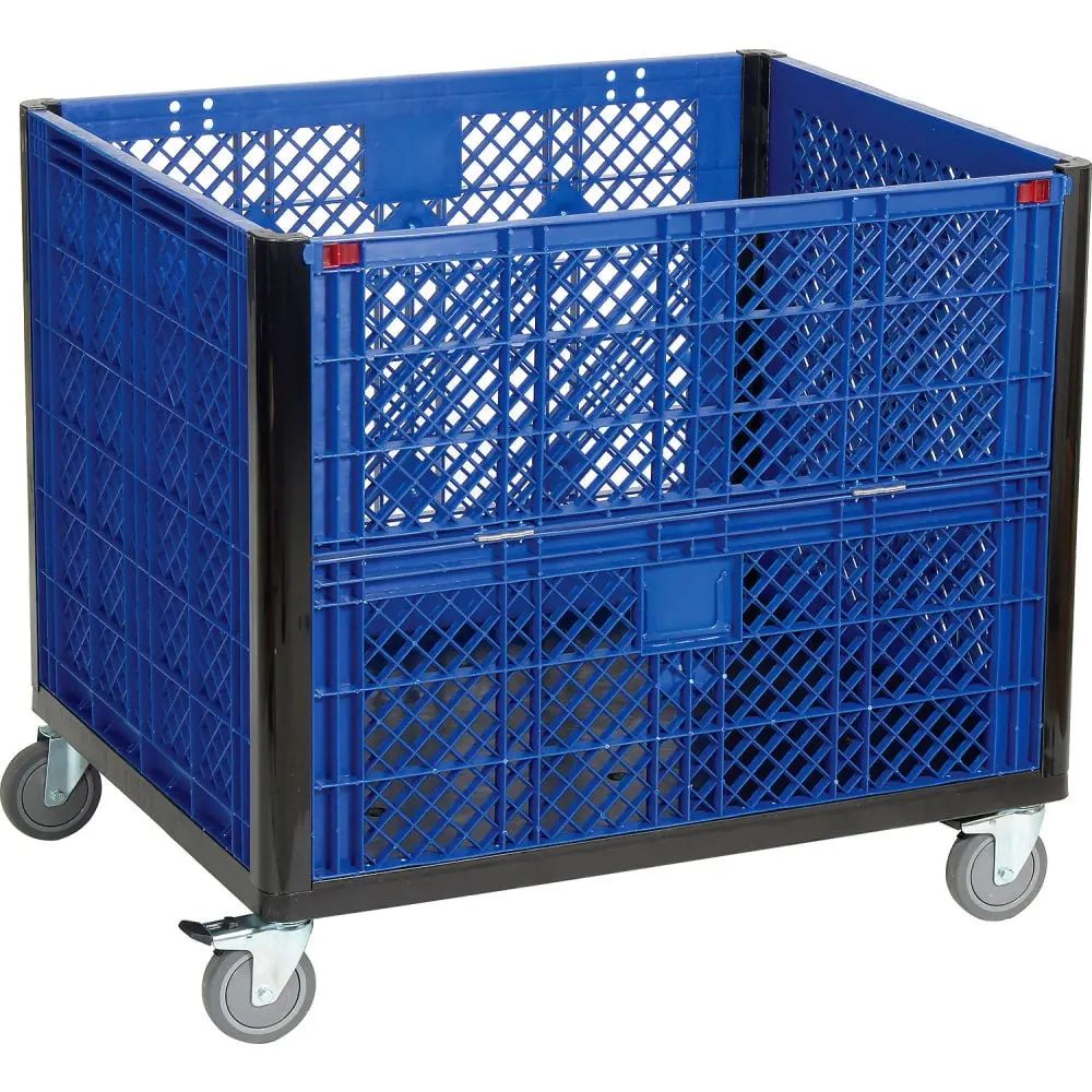 Global Industrial 603087DC Plastic Rectangle Vented Wall Organiser Set - Collapsible, Easy-Assembly, Drop Gate, Mesh Sides, 2 Locking Casters, Latch, 2000 lbs Capacity, 39-1/4"l x 31-1/2"w x 34"h Bulk Storage Container