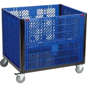 Global Industrial 603087DC Collapsible Easy-Assembly Vented Wall Container - Drop Gate, Wheel-Equipped Casters - 39.25x31.50x34 in. OH