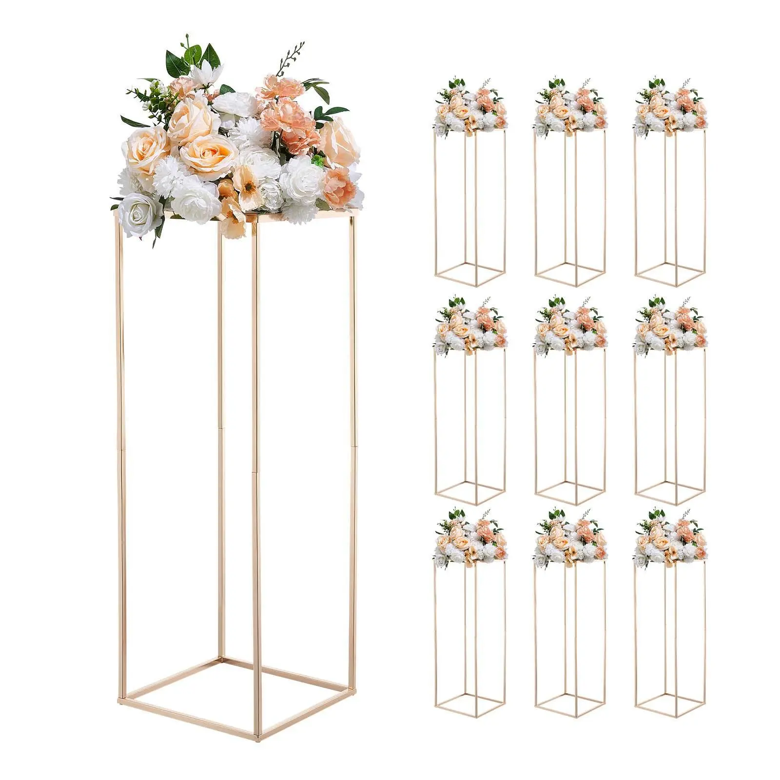 【SummerFinds】VEVOR Wedding Flower Stand, 10PCS 31.5-inch Column Flower Stand, Floral Stands with Metal Laminate, Gold Rectangular Floral Display Rack for Wedding, Party, Birthday, Home,  Gold Centerpiece Stands