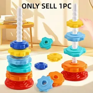 Baby spinning stacking toy; Rainbow ring stacking Montessori toy, suitable for babies aged 6-12 months; Christmas and birthday gifts suitable for boys and girls aged 1-3 years; Sensory learning toys for autism, building block tower game.