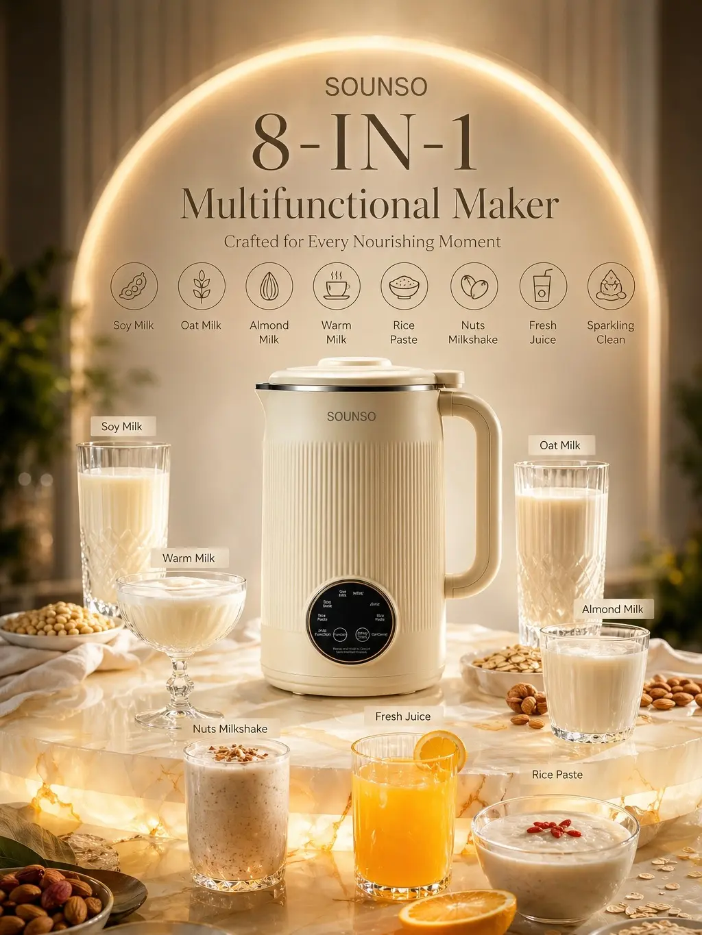Sounso 8-in-1 Nut Milk Maker No Filter Needed - 40oz Automatic  Plant Milk Machine Self Cleaning 900W for Almond Oat Cashew Milk  Baby Food Smoothies Dairy Free Vegan