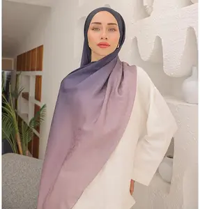 Gradient Satin Blend Patterned Shawl Hijab - Purple Pink