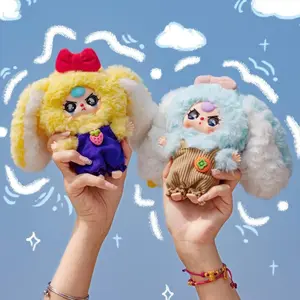 Baby Three Macaron Bunny Blind Box Series 2, Cute Macaron Colored Plush Keychain, Adorable Mix-and-Match Outfit Rabbit Collectible, Viral Kawaii Fluffy Bunny Charm Blind Box, Whimsical Baby Three Plush Toy for Teens & Collectors