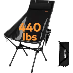Portable High  Camping Chair, Support 440 lbs, Ultralight Folding Chair with  Support, Compact Backpacking Chair for Outdoor Camp Backpacking Fishing (Black)