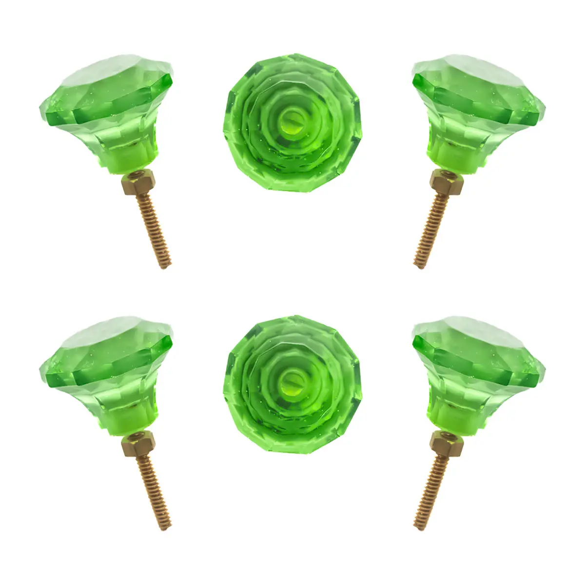 6-Pack Emerald Green Glass Knobs - Large, Medium, Small Faceted Crystal by CDNY