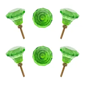 6-Pack Emerald Green Glass Knobs - Large, Medium, Small Faceted Crystal by CDNY