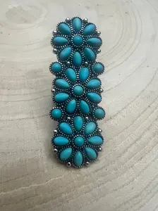 Western Desert Bloom Cluster Adjustable Ring — Faux Turquoise Hand Statement