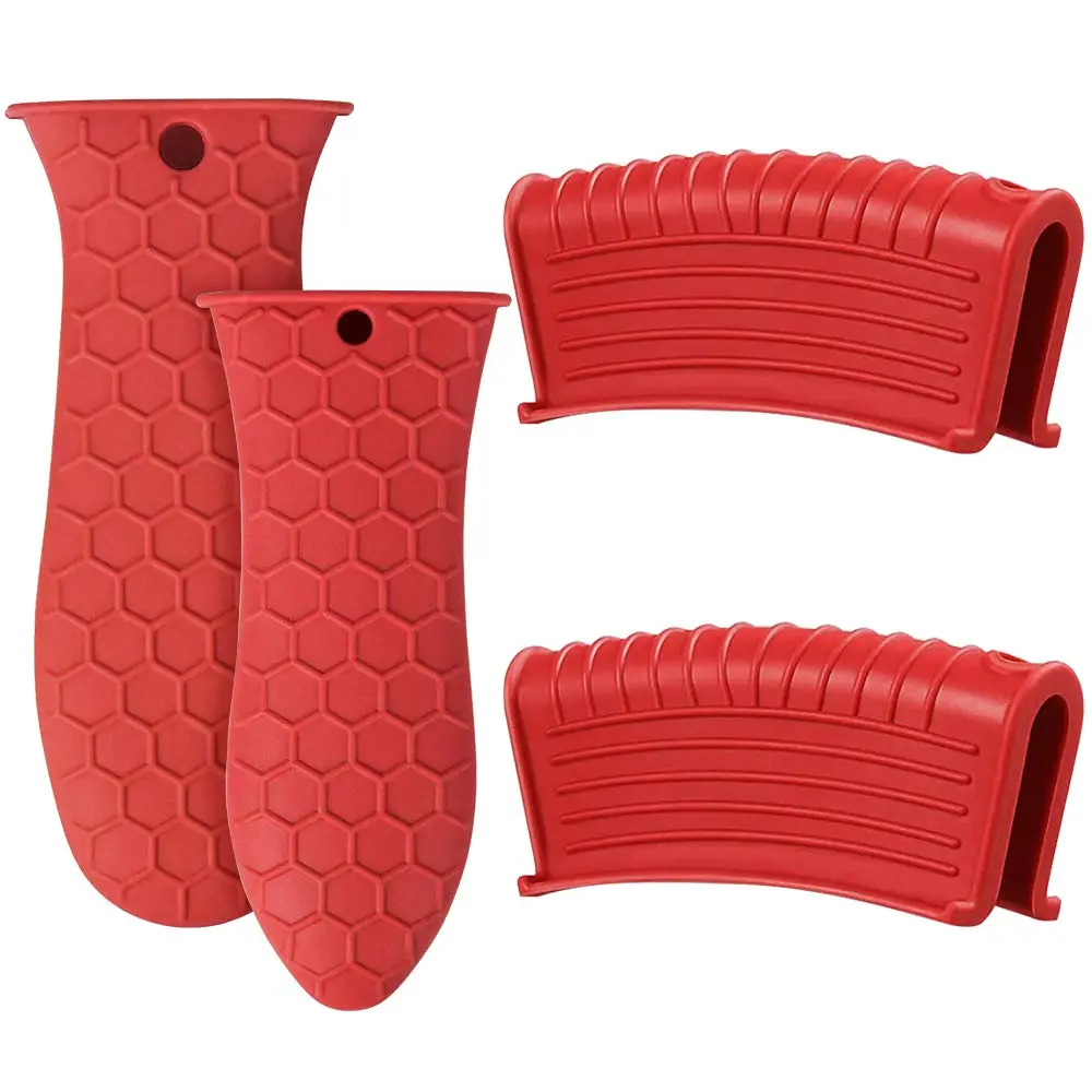 4Pcs/Set Silicone Hot Handle Holder,Heat Resistant Potholder,Cookware Handle,Cast Iron Skillets Handles,Grip Covers for Cast Iron Skillet,Christmas Party Gifts,Hand Tools Kits