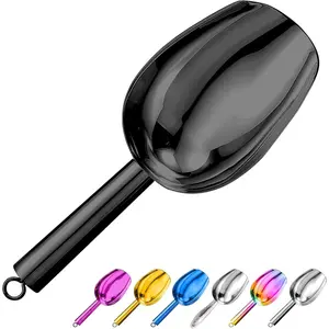 Metal Ice Scoop 3 Oz, Small Stainless Steel Ice scooper for Ice Maker Ice Bucket Kitchen Freezer Bar Party Wedding, Multipurpose for Coffee Bean,Flour Scoop,  Scoop (3 OZ-black)