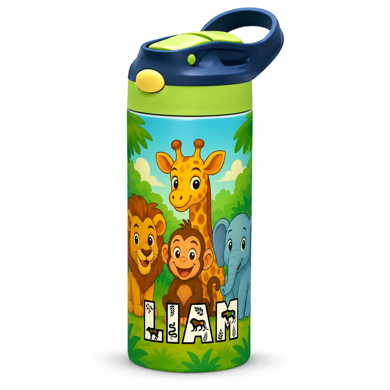 Kids Tumbler/Sippy Cup | Personalized Kids Zoo Animals Tumbler | Custom Name Water Bottle with Cute Zoo Animals Design | Fun Gift for Boys & Girls, School, Sports, Everyday Use