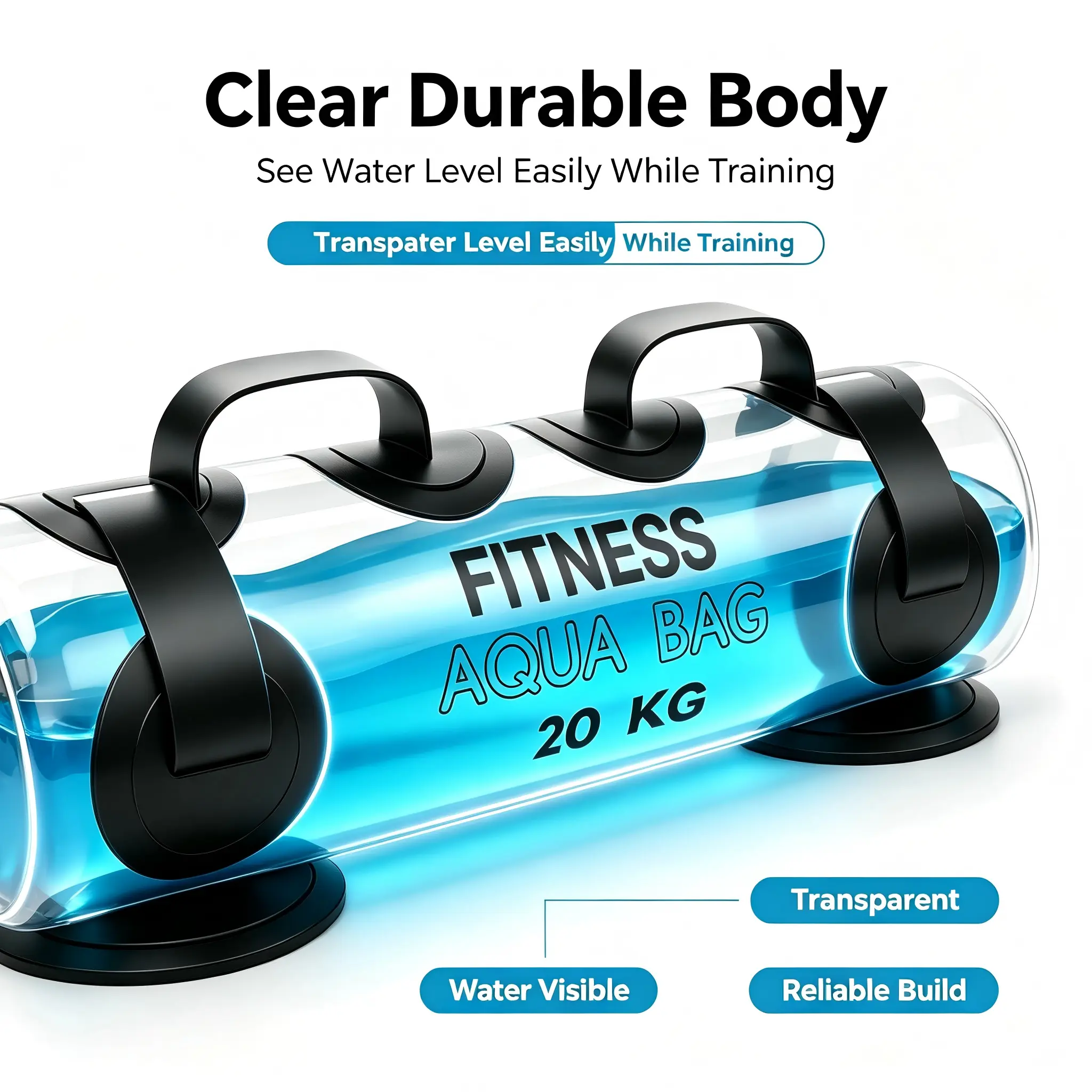 Aqua Training Bag - 20KG Adjustable Water Weight, Portable Fluid Inertia Training in Transparent High-Density PVC with Reinforced Handles, Adjustable Water-Filled Weight Bag, High-Density Pvc Construction, Dual Bottom Stability Stands/Straps, Highly Porta