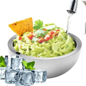 Low-Temperature Dipping Sauce Bowl - 35 oz Capacity - Frozen Ice Stainless Steel Party Bowl - Insulated Dipping Plate, Can Maintain the Temperature of Salsa, Guacamole, Condiments, Sauces, Salads, and Food (1 Bowl)