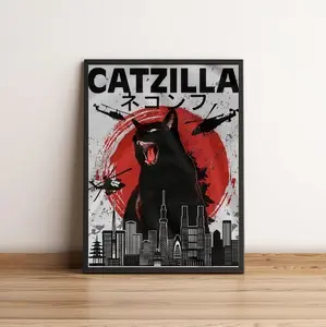 Catzilla Poster, Movie Film Vintage Poster, Funny Cat Poster, Gift for Cat Lovers, Dracula Cat Funny Poster, Cute Cat Poster, Cat Wall Art