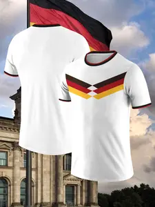 New Germany Men's Home Soccer Jersey (Short Sleeve) Features a geometric diamond pattern in red, yellow, and orange Designed for both training and matches Machine washable, colorfast, and easy to care for Sports Top