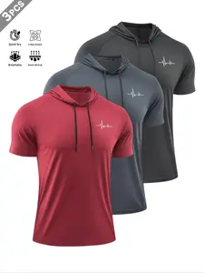 Men's Heartbeat Print Short Sleeve Tee, Casual Breathable Quick Drying Sports T-shirt for Gym Running, Men's Sportswear for Summer, Minimalistic Activewear, Gym Tees