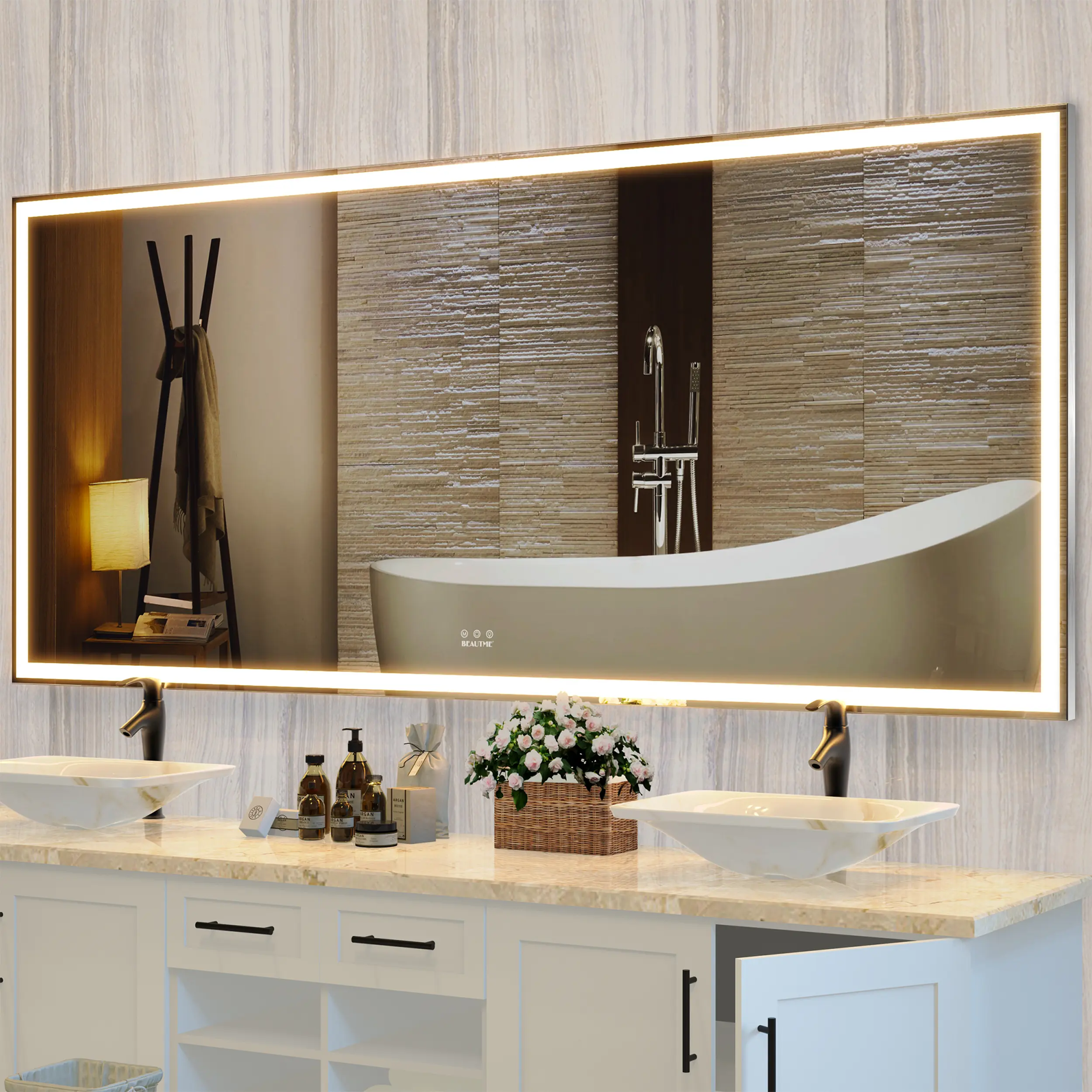 72x32 Inch Oversized LED Bathroom Mirror Wall Mounted Vanity Mirror with 3 Color Modes, Aluminum Frame, Large Full Length Lighted Mirror for Bathroom, Bedroom, Living Room, Silver, Home Furniture and Household Product Search Terms