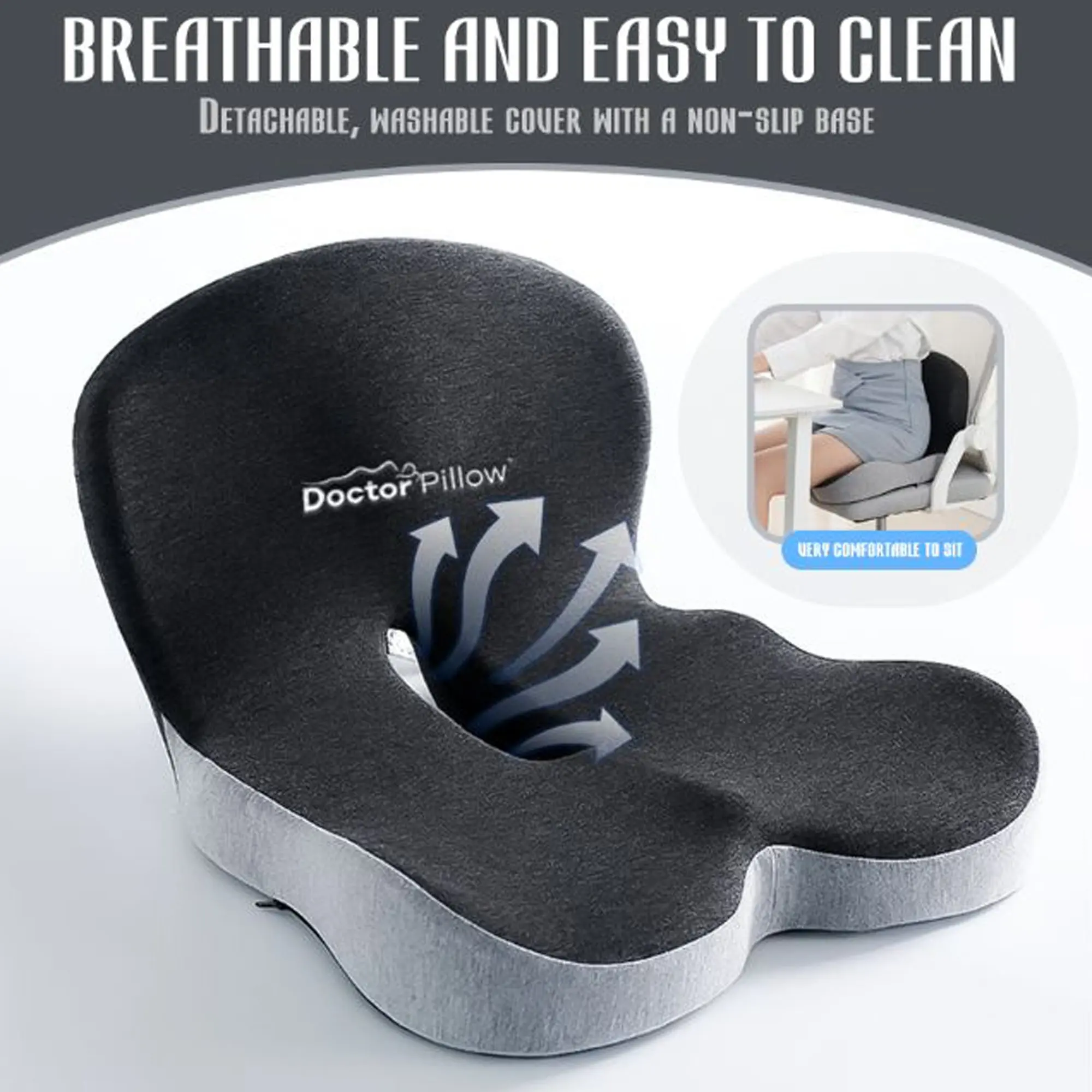 Seat Cushion for Office Chair & Car | Memory Foam Orthopedic Cushion for Tailbone, Sciatica & Lower Back Pain Relief | Coccyx Support