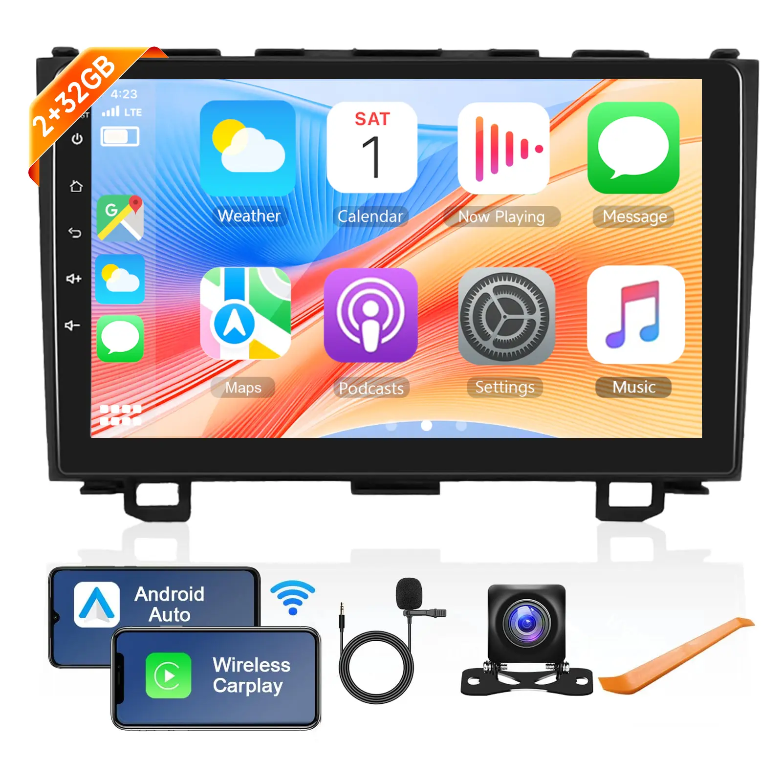 9" Android Car Stereo Car Audio for Honda CRV 2007-2011, Wireless Carplay, Android Auto, WiFi GPS Navigation, Touchscreen Bluetooth Radio, USB Support, FM/RDS, Backup Camera, Steering Wheel Control, Father's Day Gift, Car Accessories, Dsp Sound