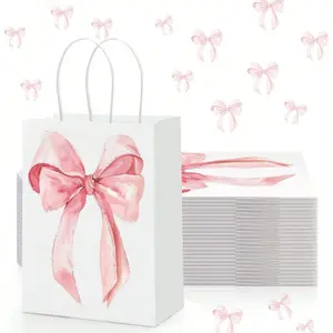 Bow Paper Gift Bags, 4-12pcs Set, Perfect for Parties & Weddings, Ideal for Baby Baptisms & Holidays, Decorative Small Paper Bags, Party Gift Packs
