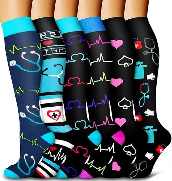 MENOLY Women's 3-Pair Compression Athletic Elastic Socks - Cooling Outdoor Sports Socks, Compression Stockings for Healthcare, Blood Circulation Boost, Nurse Support, Running, Adults, Copper Fiber, Nursing Aid, Gentle Athletic Sports Socks