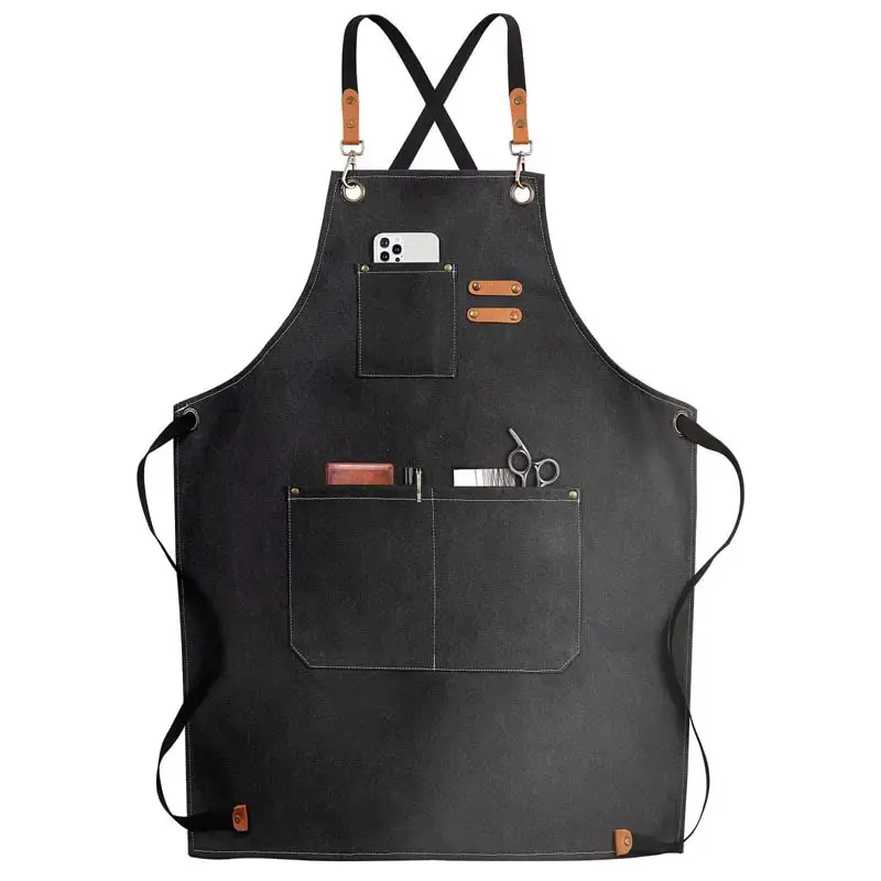 Kitchen Household Cooking Canvas Apron Oil-Proof Waterproof Can Wipe Hands Men Women Adult with Tool Pockets Fashion Coffee Over