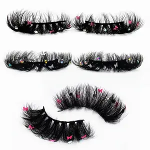 Handcrafted 25mm Faux Mink Lashes with Butterflies and Gems Eyelashes Lightweight
