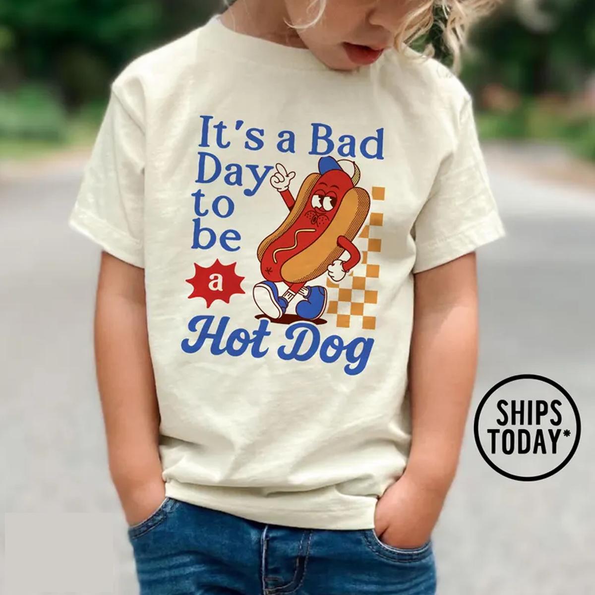 Bad Day to Be a Hot Dog Shirt Funny Retro Toddler Tee Hot Dog Baby Outfit Summer BBQ Kids Tshirt, Summer Camp Baby Bodysuit,baby boy summer clothes