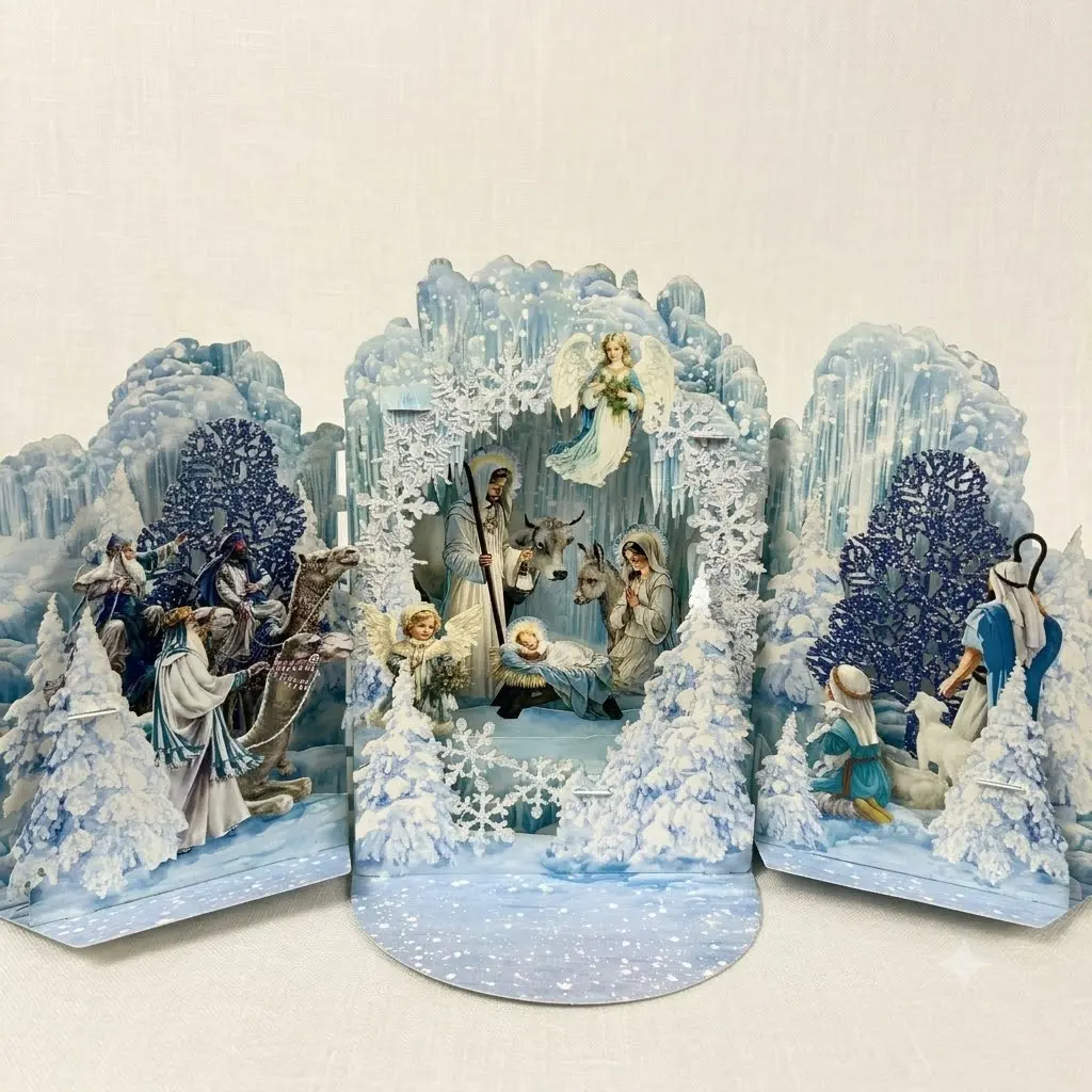 Exquisite 3D Pop-Up Nativity Card, Christmas Holy Family Keepsake for Family & Friends
