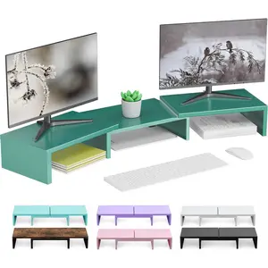 Dual  Stand for Desk, Metal Computer Stand, Desk Shelf Riser,Desktop Organizer for  and Office Use (Green)