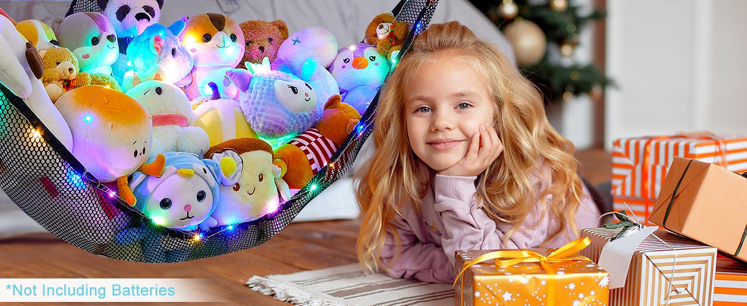 Castle Stuffed Animals Net or Hammock Kids Toy Storage Organizer with LED Light Hanging Corner Stuffed Animals Holder Kids Girls Room Decor,Black,Large (Pack of 1) Castle Stuffed Animals Net or Hammock Kids Toy Storage Organizer with LED Light Hanging Corner Stuffed Animals Holder Kids Girls Room Decor,Black,Large (Pack of 1)