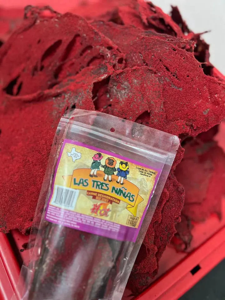 carne seca crunchy 100% premium beef jerky red powder fuego hot mexican snack Texas made 1.3 oz.
