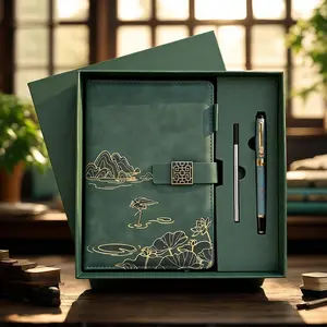 CHINSIKOL Chinese Style Notebook Gift Box Set, Travel Diary Notebook, Portable Notebook, Metal Cutout Window Buckle, Embossed Craftsmanship, Sandblasted Metal Pen + Refills
