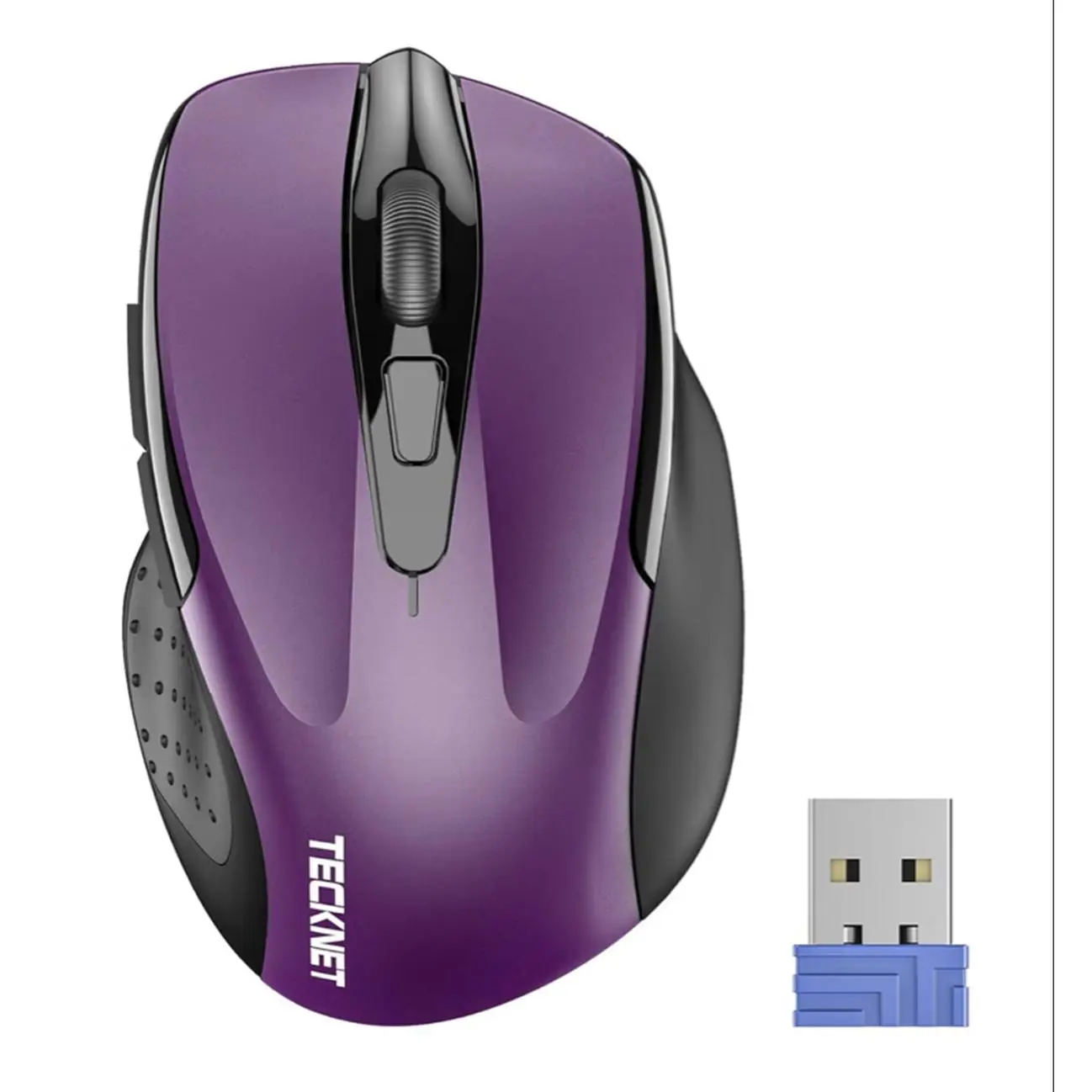 TECKNET Wireless Mouse 2.4G Ergonomic Computer Mouse 2600 DPI Purple Ergonomic Design with Side Grips Adjustable DPI 2-Year Battery, Compact Size, USB-A Plug & Play Wide OS Compatibility