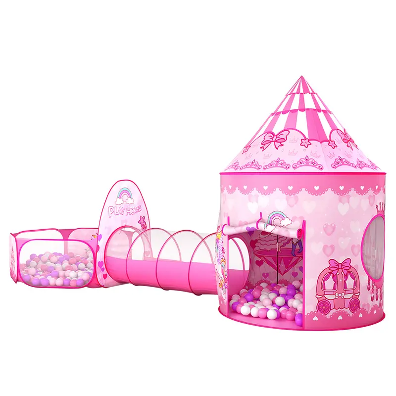 JungleDove Princess Unicorn Castle Outdoor Playhouse - 3-in-1 Polyester Sports Play Set for 4-6 Yrs Girls, Lightweight Foldable with Tunnel, Ball Pit, Fast Store, Carrying Bag, Ideal Gift (Sensory Balls Not Included),familyfun