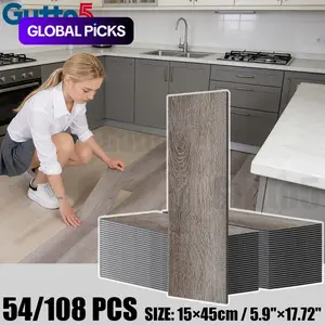 54/108 Pieces Retro Wood Grain Peel and Stick Floor Tiles, Waterproof and Durable Vinyl Flooring, Water Resistant Floors for Kitchen Living Room Bathroom Office, Easy DIY Installation and Home Renovation, Self Adhesive Tiles-Gutto5 #GLOBAL PICKS
