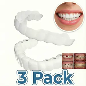 【3 Pieces】Snap-On Smile Veneers 3 Pack - Quick Fix for Missing Crooked Stained Teeth - Natural Look Custom Fit Reusable Dental Veneers for Perfect Smile