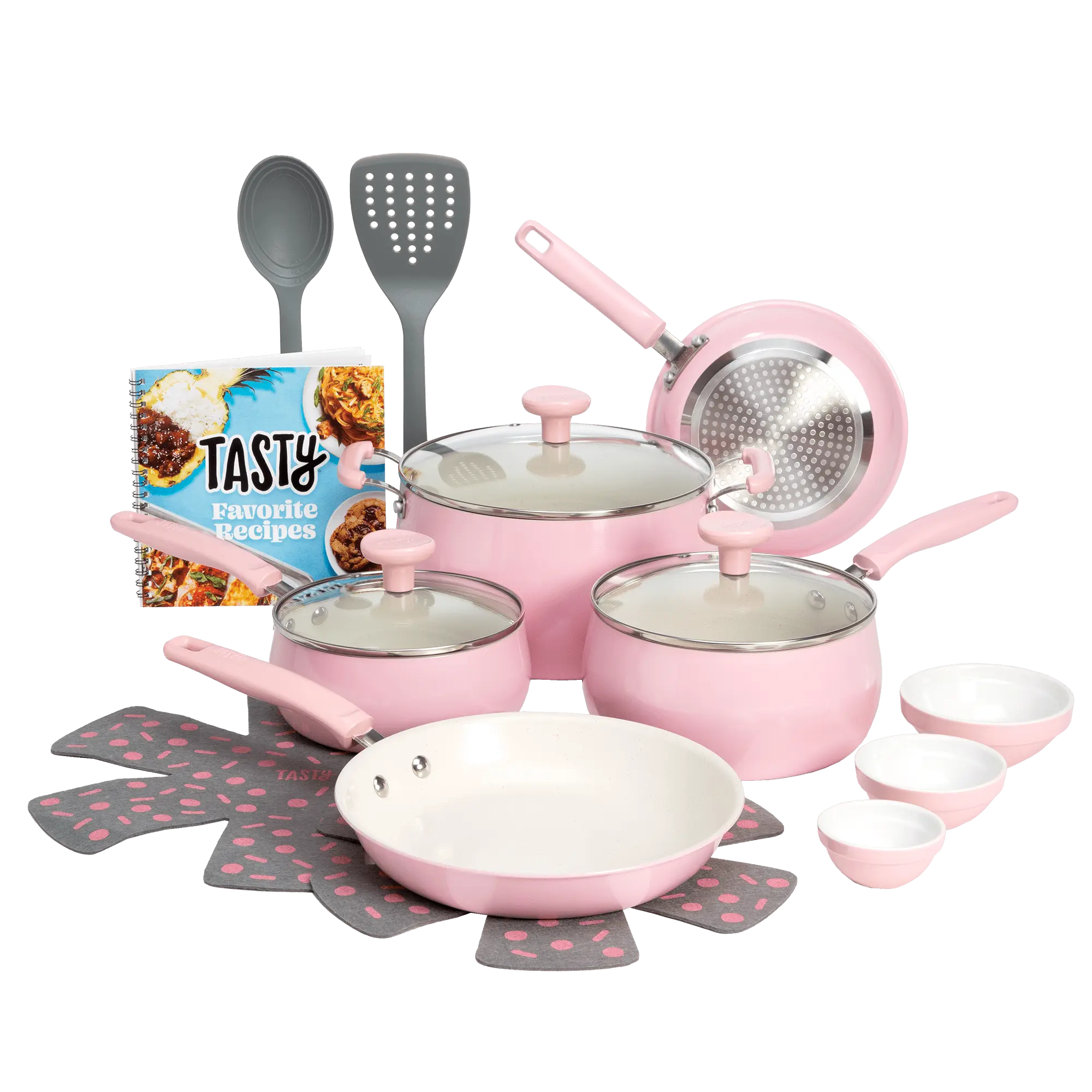 16 Piece Nonstick Ceramic Cookware Set in Pink – Aluminum Cooking Pots and Frying Pans, Even Heating, Dishwasher Safe