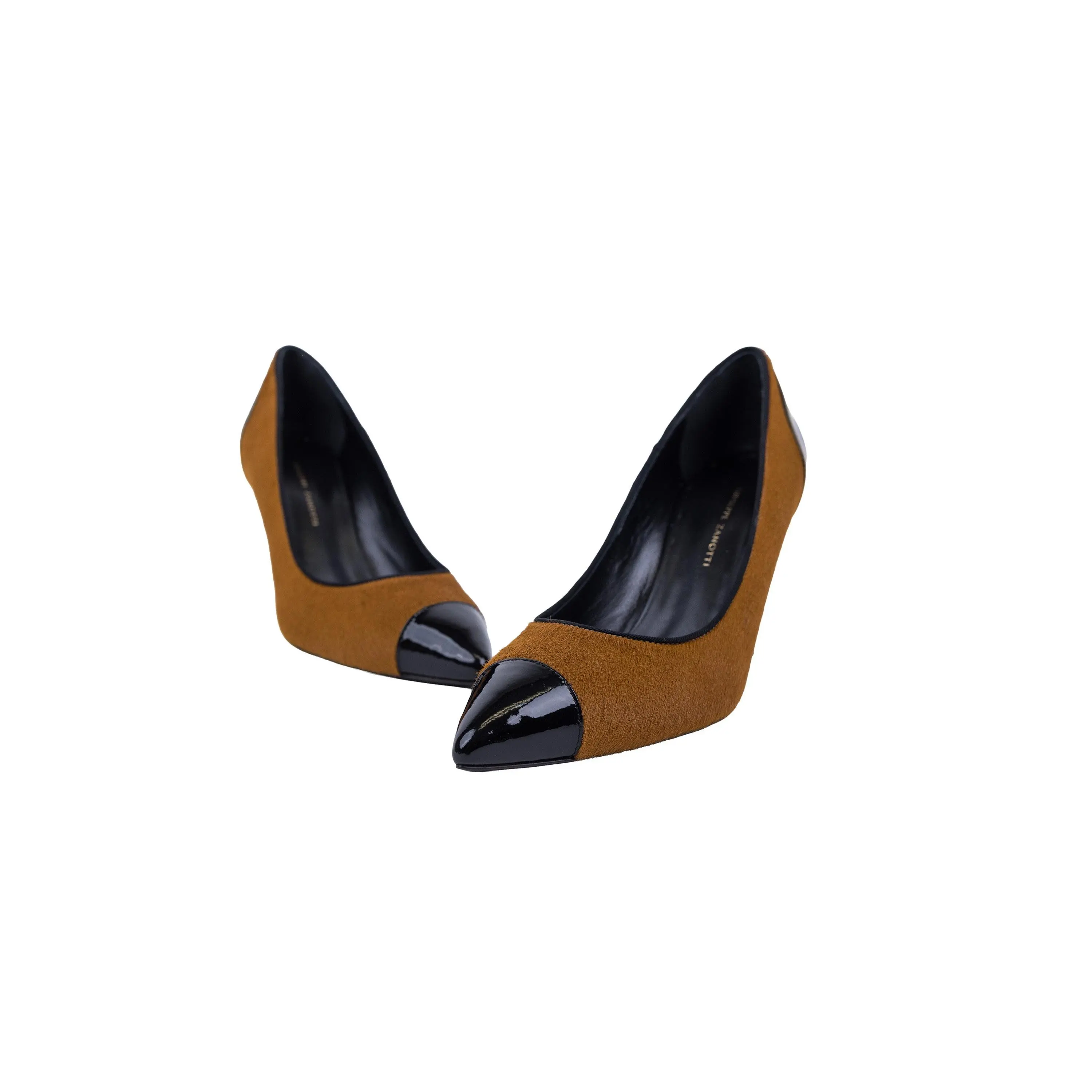Giuseppe Zanotti Brown Calf Hair Black Patent Cap-Toe Pump Size 39