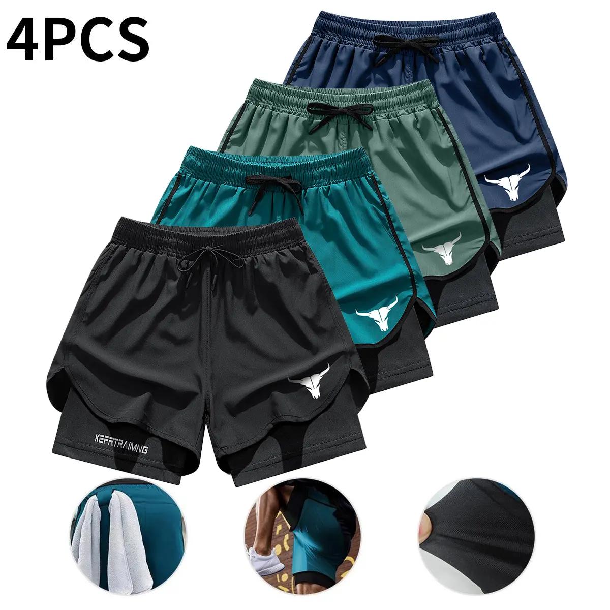 Men’s 2‑in‑1 double‑layer quick‑dry shorts with inner pockets, available in a 4‑pack, suitable for summer gym workouts and training.,summerwins summerwins black Elastic Sporty Shorts Fitness Workout Shorts