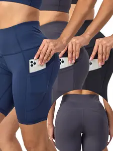 UIUO-UIPEU 3pcs Pack High Waist Tummy Control Yoga Pants Plus Size Short Leggings for Women With Pockets Butt LIfting Workout Yoga Pants Black Gray Blue