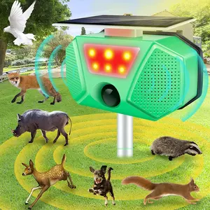 Outdoor Solar Pest Repeller, Ultrasonic Motion Sensor, 4-Level LED Adjustment, Waterproof, Protects Garden & Farm From Raccoon, Wild Boar, Squirrels