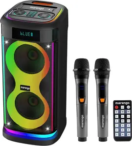 Marengo Rechargeable Bluetooth Karaoke Speaker with LED Lights & Dual Mics,Dynamic LED Lights,FM Radio,USB, Portable Party Speaker with Deep Bass & Stereo Sound for Home and Outdoor Fun Audio Christmas gift