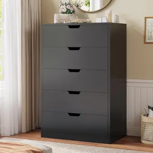 HAUOMS Tall 5 Drawer Dresser, Black Modern Chest of Drawers for Bedroom,Closet Dressers with Drawers for Living Room, Entryway, Hallway