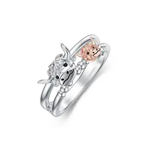 Personalized Highland Cow Ring 925 Sterling Silver Statement Rings Gift For Women Girls Springtok OutdoorfunGift