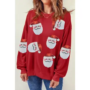 Red Sequins Santa Claus Graphic Christmas Sweatshirt