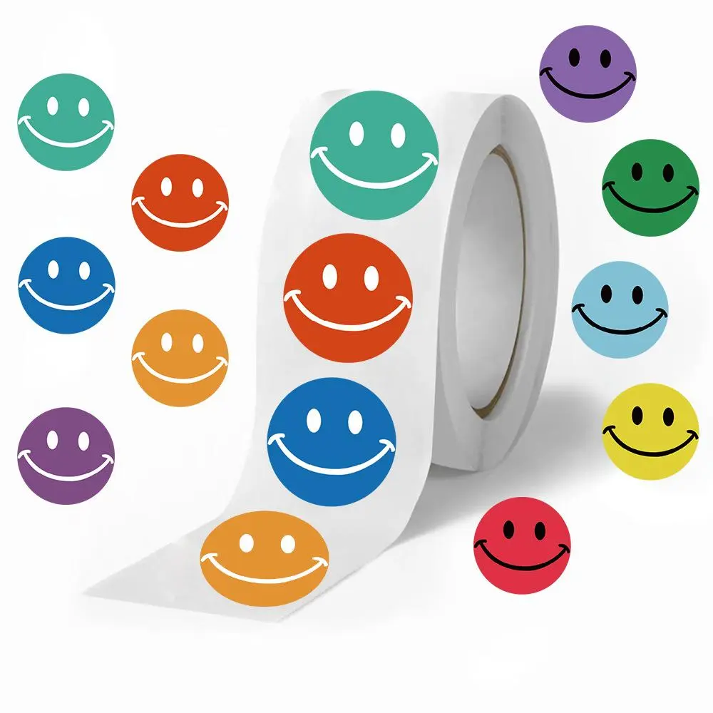 Smile Face Sticker, 500pcs/roll Colorful Smile Face Sticker, DIY Decorative Sticker for Scrapbooking, Journaling, Gift Wrapping, Sticker Sheets, Funny Stickers, Smiley Face Stickers